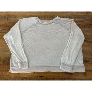 Yummy Sweater Co Raglan Burnout Crewneck Top Shirt Beige Cream Tan XL Thin SEE